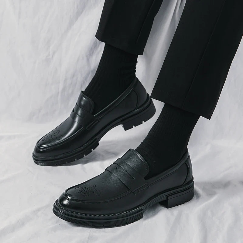 Spring Luxury Thick soled Casual Shoes Men's Black Penny loafers men Brown Business Office Dress Shoes for Mentênis masculino