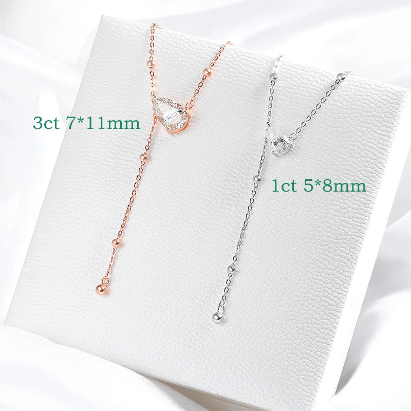 1CT 3CT Water Drop Moissanite Necklace Women's Pendant Adjustable Chain Lab Diamond Pure 925 Silver Jewelry Girls Gift