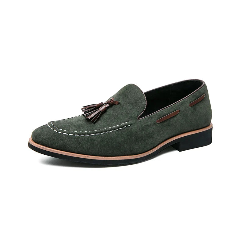 Korean version of the trend of British leather shoes men's frosted leather loafers casual fringe breathable slip-on beans