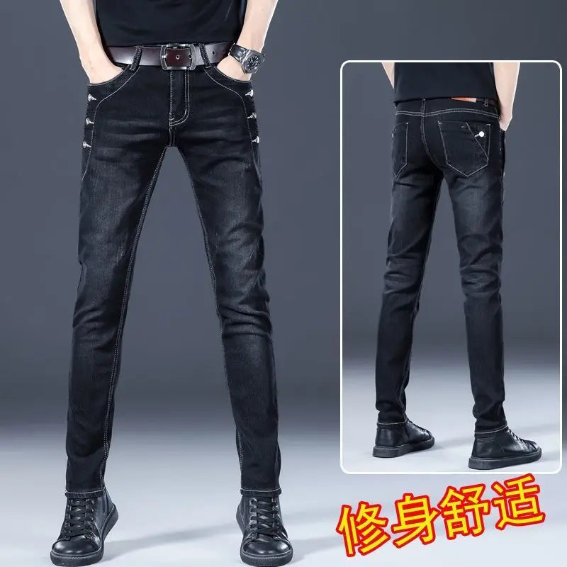 Stylish Black Luxury Men's Punk Fashion Comfortable Stretch Jeans