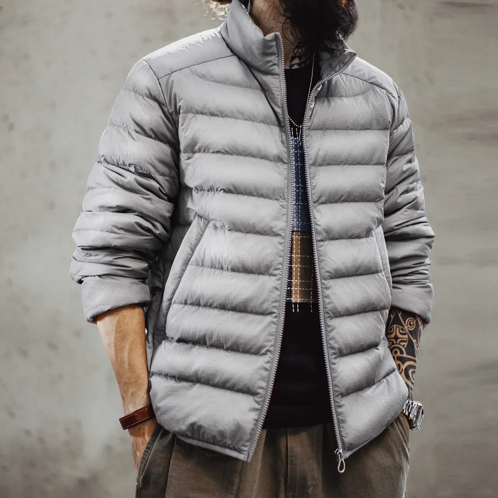Winter Men's Stand-up Collar Down Jacket Lightweight Hydrophobic White Duck Down Filling Coat Warm Inner Layer for Fall