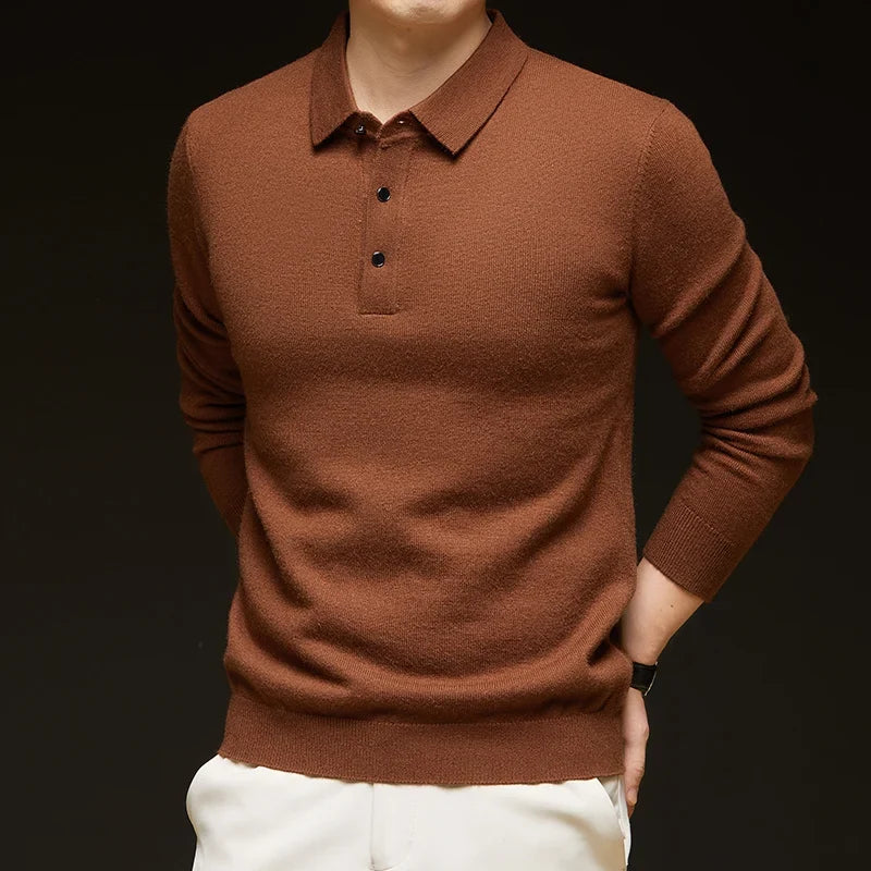 Fashion Autumn And Winter New Cashmere Sweater Men's High Quality Pullover Casual Loose POLO Knitted Bottom Shirt Jacket Shirt