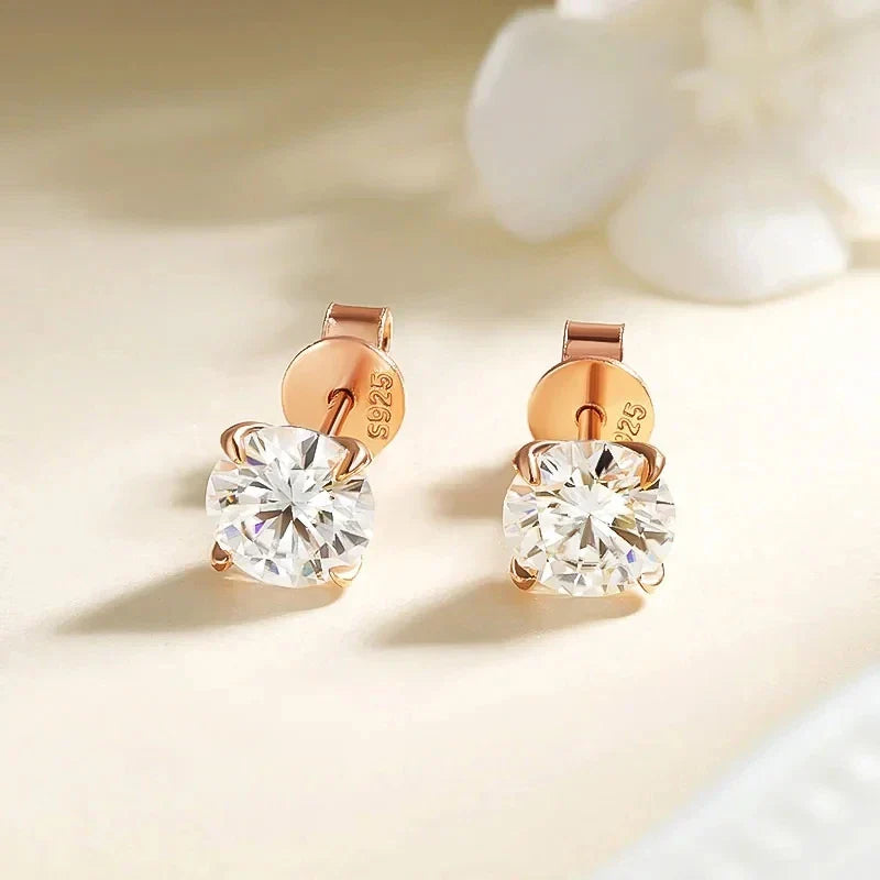 18K Plated 0.1-3CT Moissanite Stud Earrings for Women Men Sparkling Classic Bridal Jewelry 925 Silver Rose Gold Earring