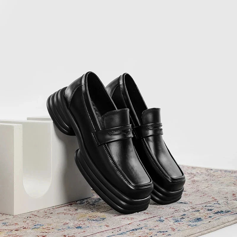 Men Zipper Patent Leather Increase Loafers Shoe Japan Korean Streetwear Fashion Thick Sole Platform Vintage Style Leather Shoes