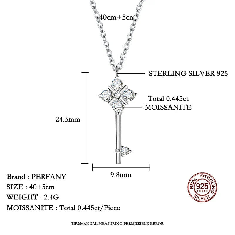 All Moissanite Necklace for Women S925 Pure Silver Laboratory Diamond Key Pendant Luxury Fashion Jewelry Party Gift
