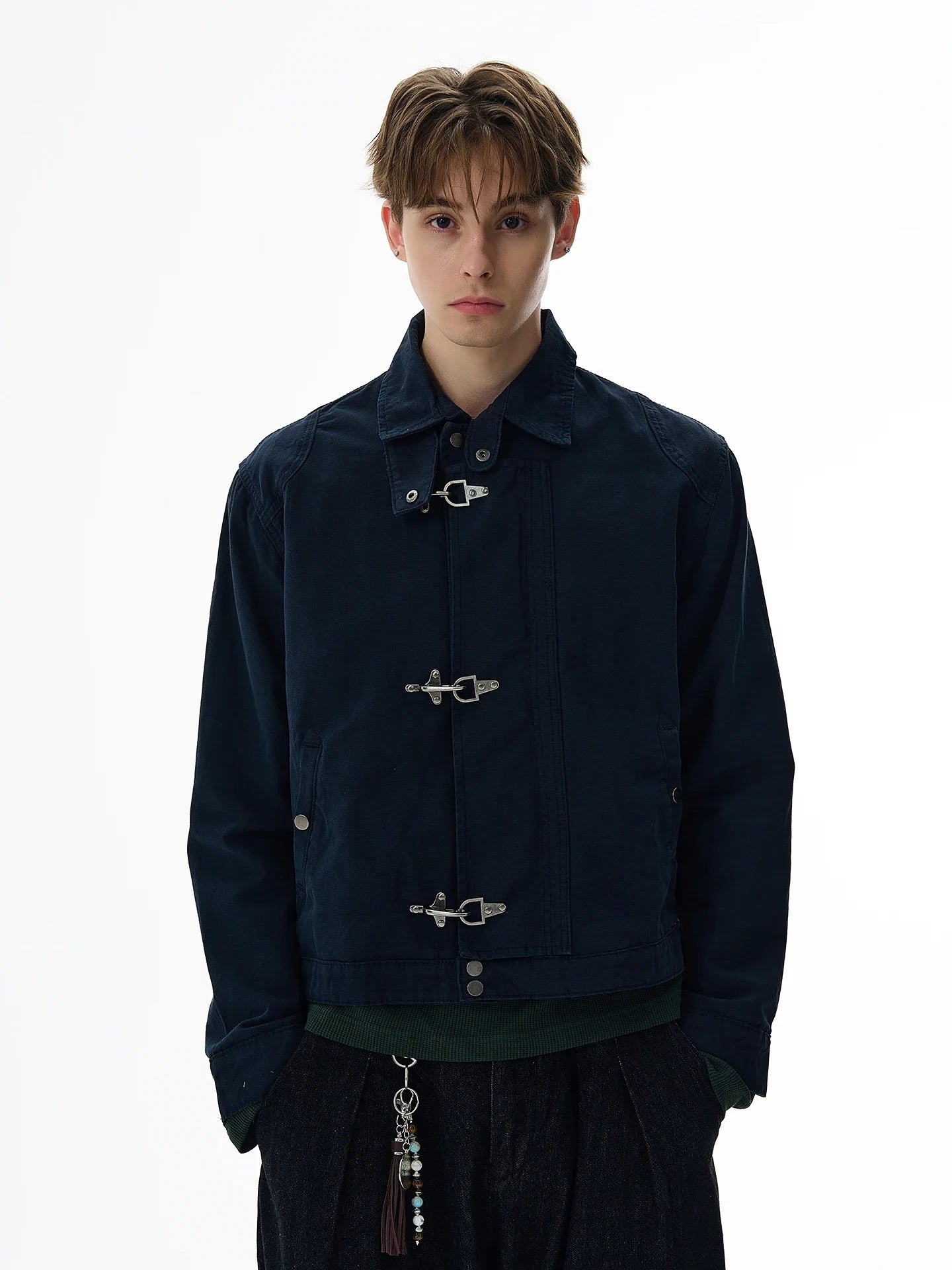Retro Black Gothic High Street Airplane Buckle Jacket for Men and Women Korean Fashion Y2k American Retro Casual Jacket