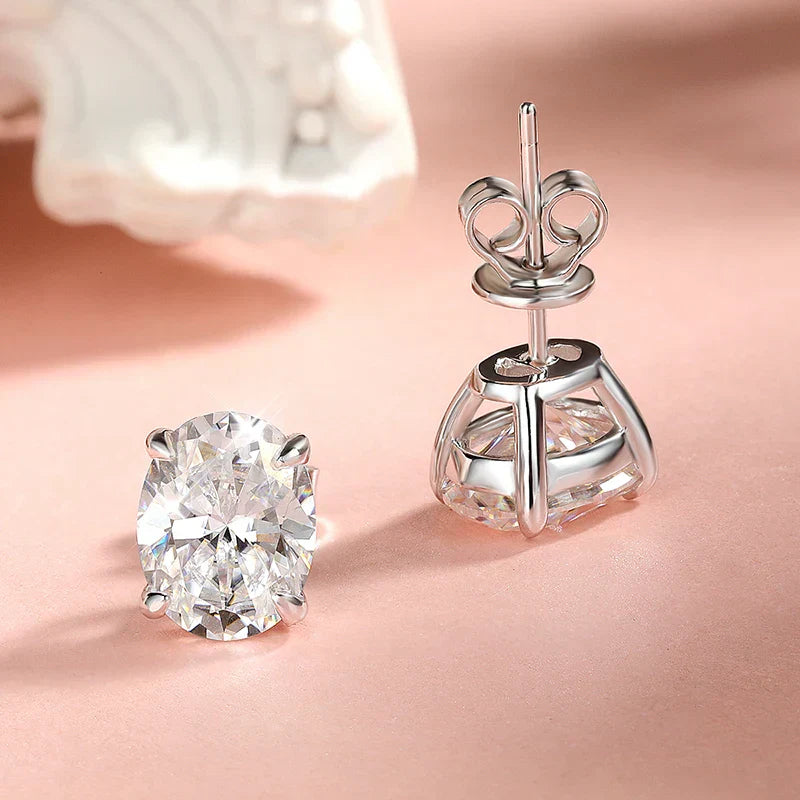 Each 1-4CT Oval Cut Certified Moissanite Stud Earrings for Women Ideal Cut Gemstone 100% 925 Sterling Silver Plated 18k