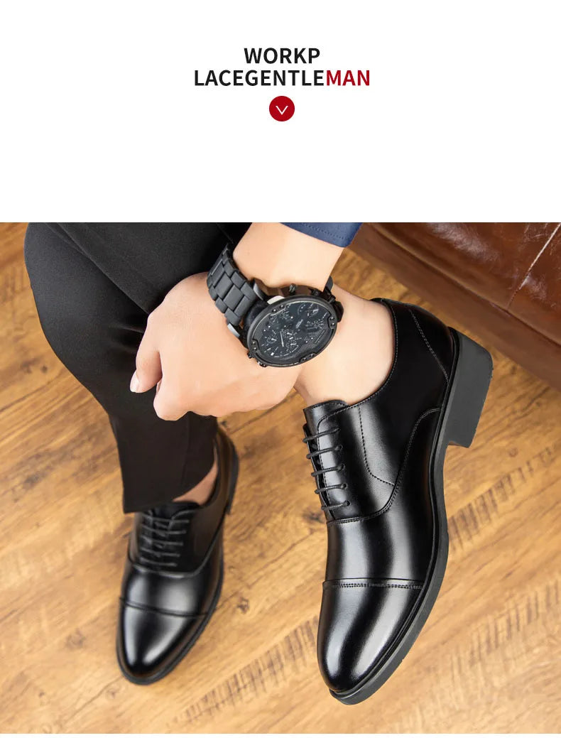 New Men 37-46 Men's Flat / 6CM Heightening Elevator Shoes Business Formal Leather Shoes Man British Casual Wedding Suit Shoes