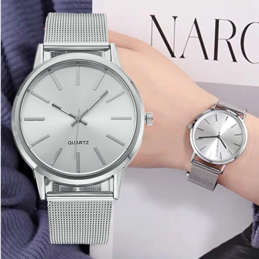 Fashion Women Watches Luxury Metal Analog Quartz Wristwatch Sliver Mesh Belt Simple Elegant Ladies Watch Relogio Feminino
