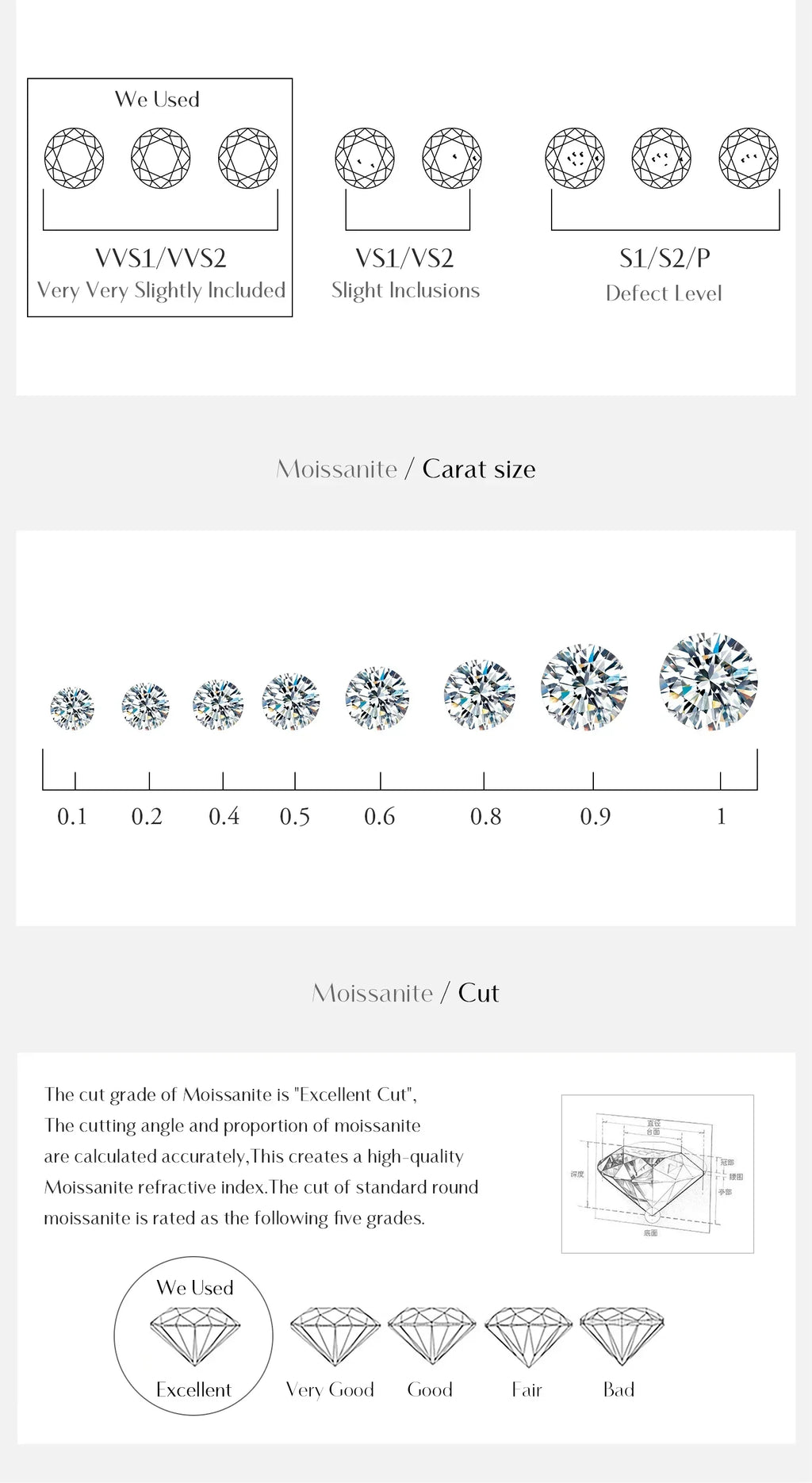 D Color Moissanite Stud Earrings Round Cut Lab Created Diamond 925 Sterling Silver Silver Bridal Jewelry For Women Gifts