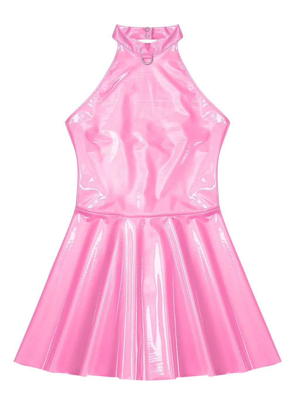 Womens Glossy Patent Leather Glossy Mini Skater Dress Halter Backless Bodycon Lingerie A-Line Dresses Rave Disco Party Clubwear