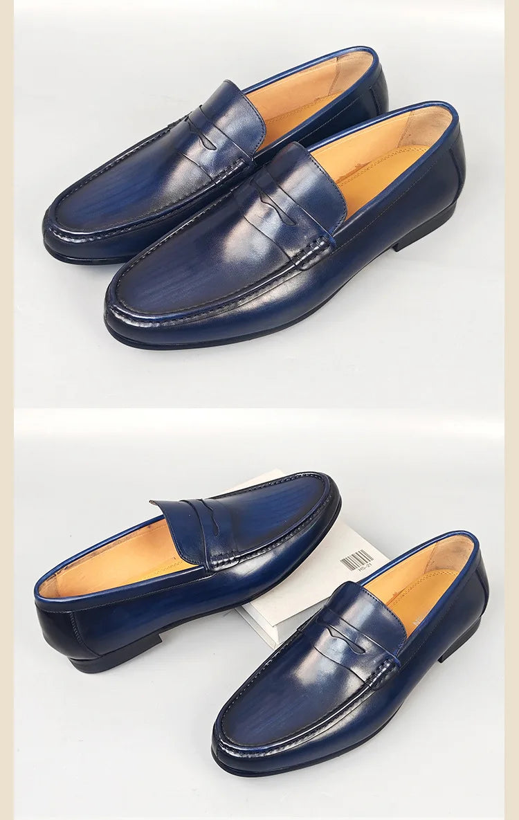 Classic Men Penny Loafers Genuine Leather Slip On Casual Formal Dress Shoes Mens Wedding Party Office Moccasins Shoes