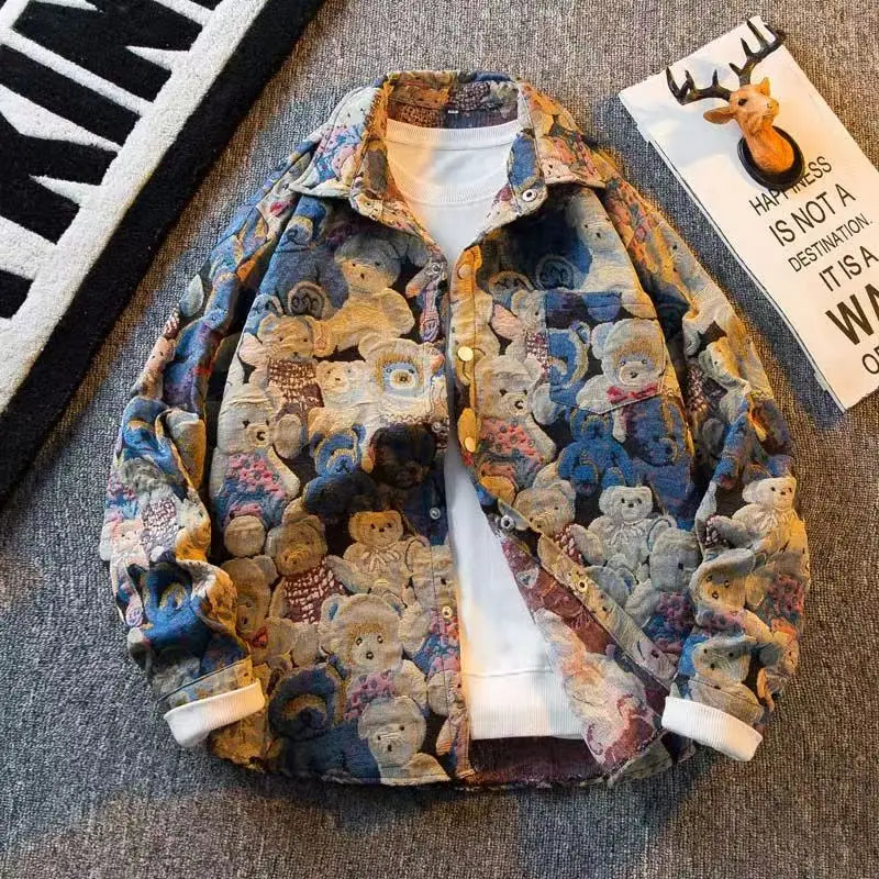 2025 spring Men's doodle Camouflage Men Jacket Loose Turn Down Collar Cargo Lapel Coat printing fashion jackets Outerwear male