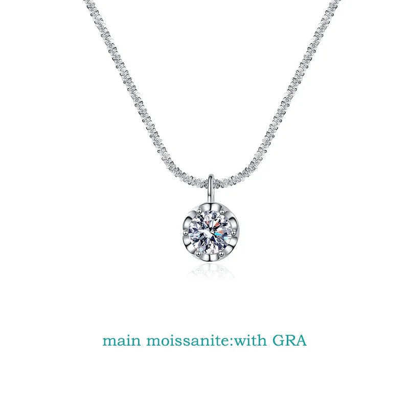 1CT 2CT Certified D Color Moissanite Necklace for Women Sparkling Lab Diamond Pendant Chain S925 Sterling Silver Jewelry