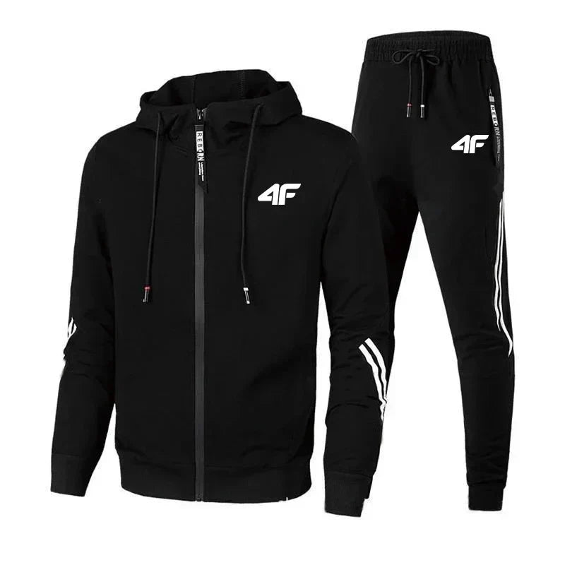 4F Print Zipper Long Sleeve Set Men Casual Outfit Fashion Streetwear Tracksuit Comfortable Loungewear