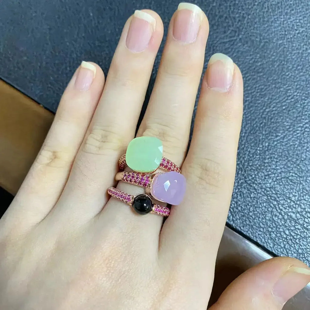 3Pcs/Set Nudo Ring Stacking Set for Women Mix Color Candy Crystal Inlay Zircon Amethyst Blue Topaz Round Jewelry Gift