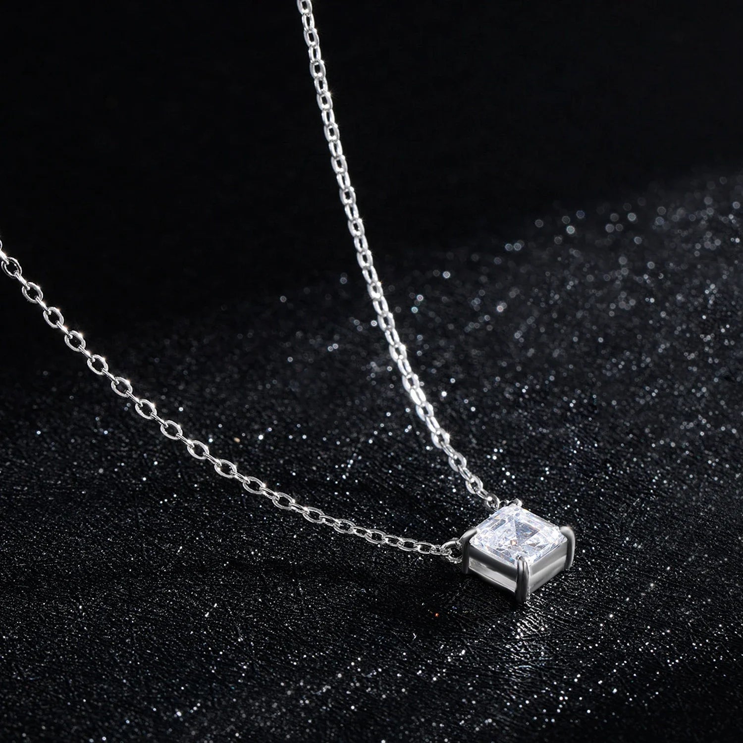 Real 925 Sterling Silver Square Emerald cut Clear CZ Classic Necklace Pendant For Women Wedding Charm Fine Jewelry 2020