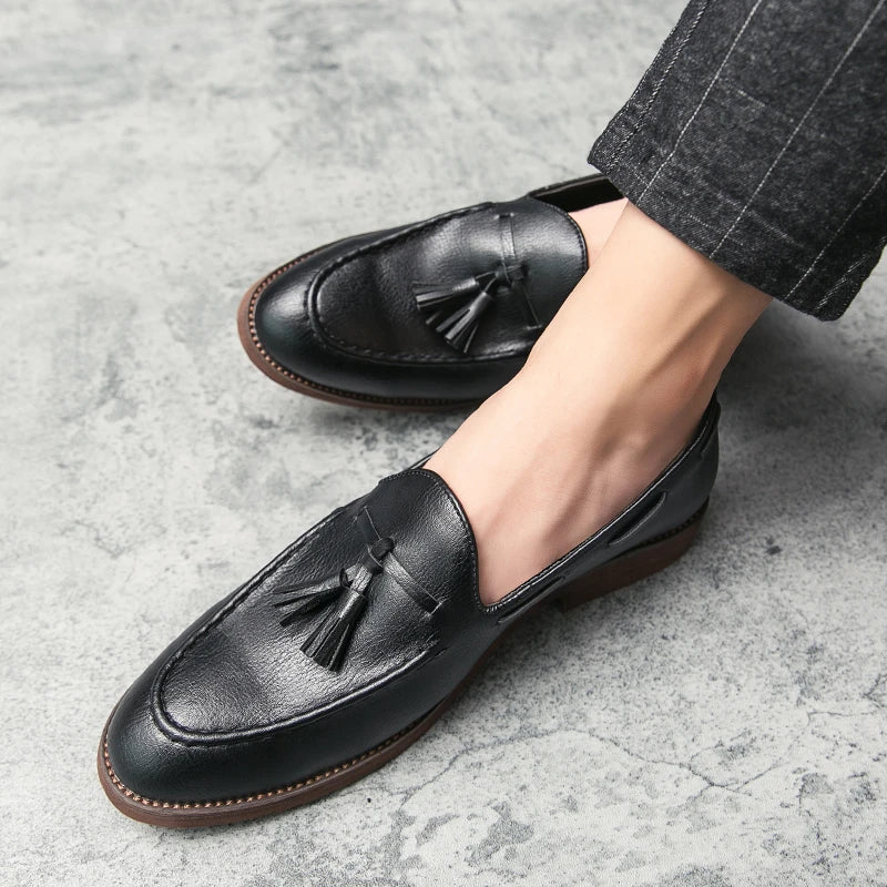 Men Small Fringe Loafers PU Low Heel Business Casual Formal Men Shoes