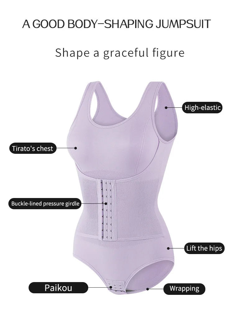 2025 New Bodysuit Shapewear with Zipper Belt Women Tummy Control Fajas Body Shaper Waist Trainer Slimming Cincher Corset Tops