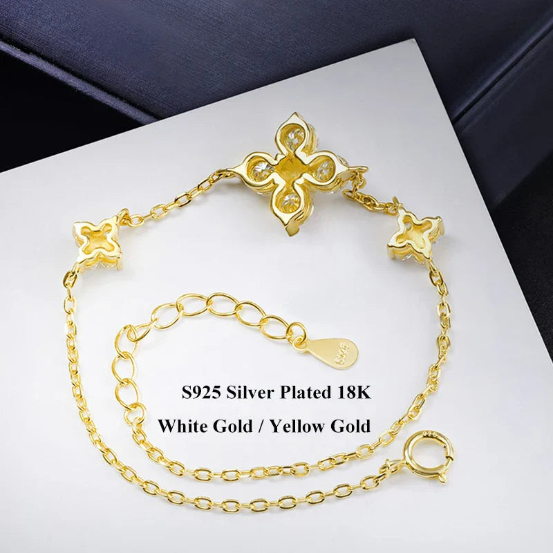 Lucky Clover GRA Certified 1.2cttw D Color Moissanite Diamond Bracelet for Women 925 Silver Plated 18k Hand Link Bracelets