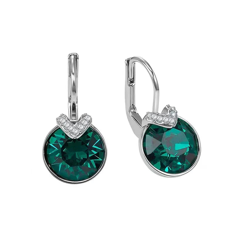 Mini Bella V Drop Earring for Women Friends Birthday Crystals from Austria Round Cut Dangle Silver Gold Color Pierced Jewelry