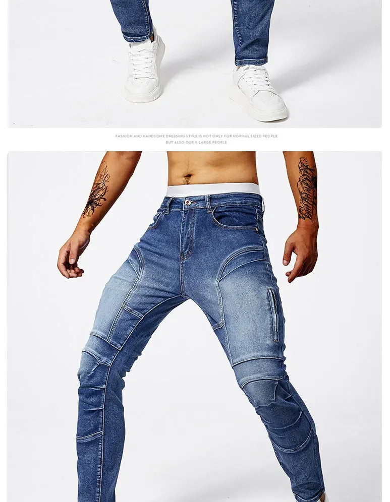 2025 Elastic Jeans Mens Small Straight Leg Denim Pants Outdoor Casual Motorcycle Pants High Street Classic High Quality Jeans