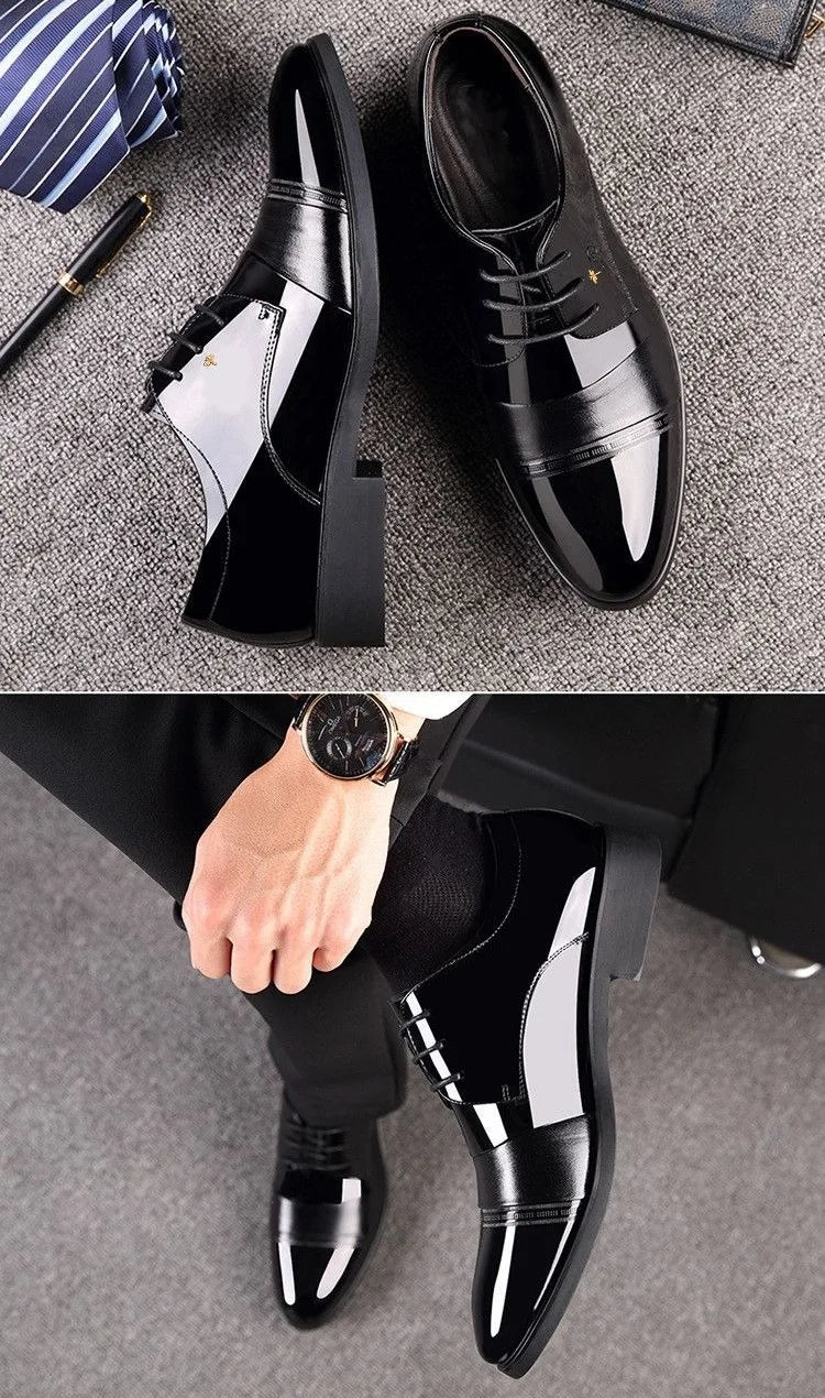 New Men Round Toe Leather Shoes Business Casual Office Summer Flat Big Size Elevator Shoes Wedding Formal Loafers