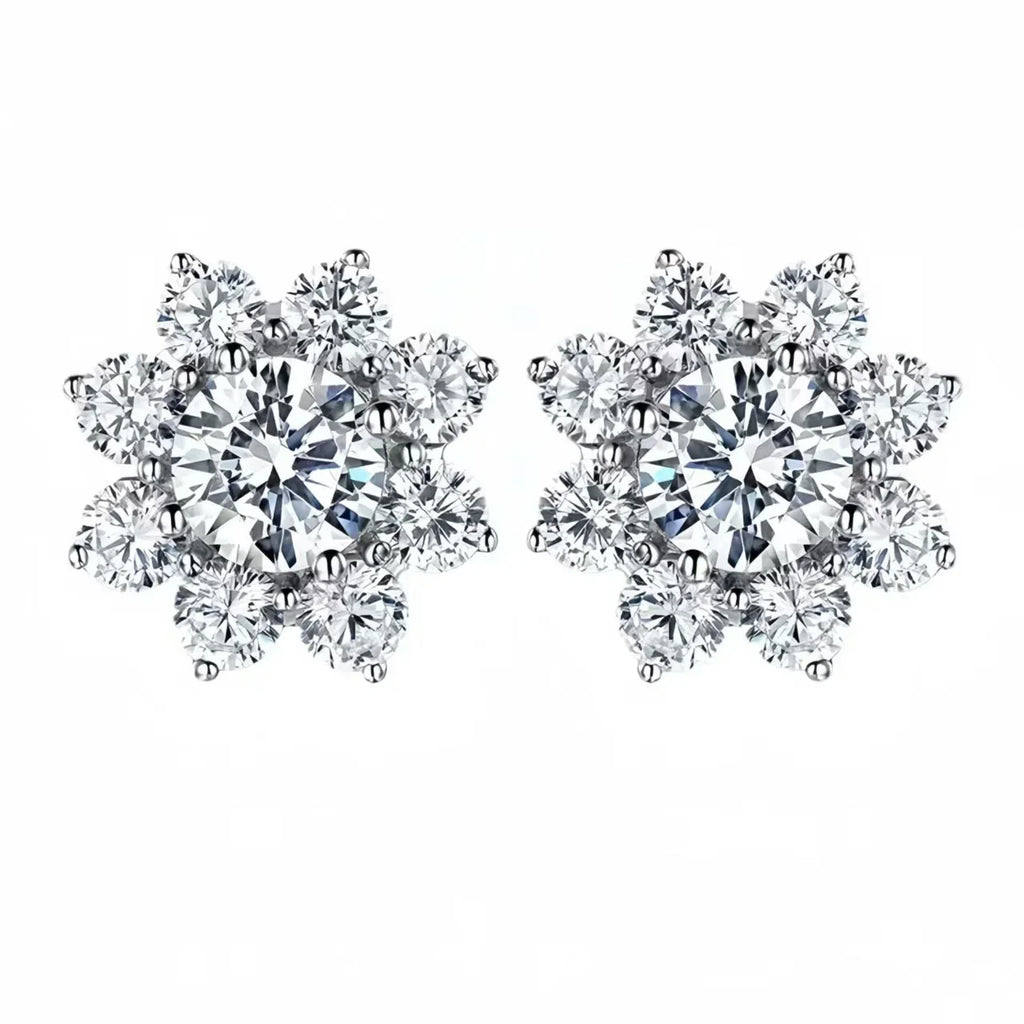 0.5Ct Moissanite Diamond Flower Stud Earrings for Women Real 925 Sterling Silver Solitaire Eternity Wedding Party Jewelry