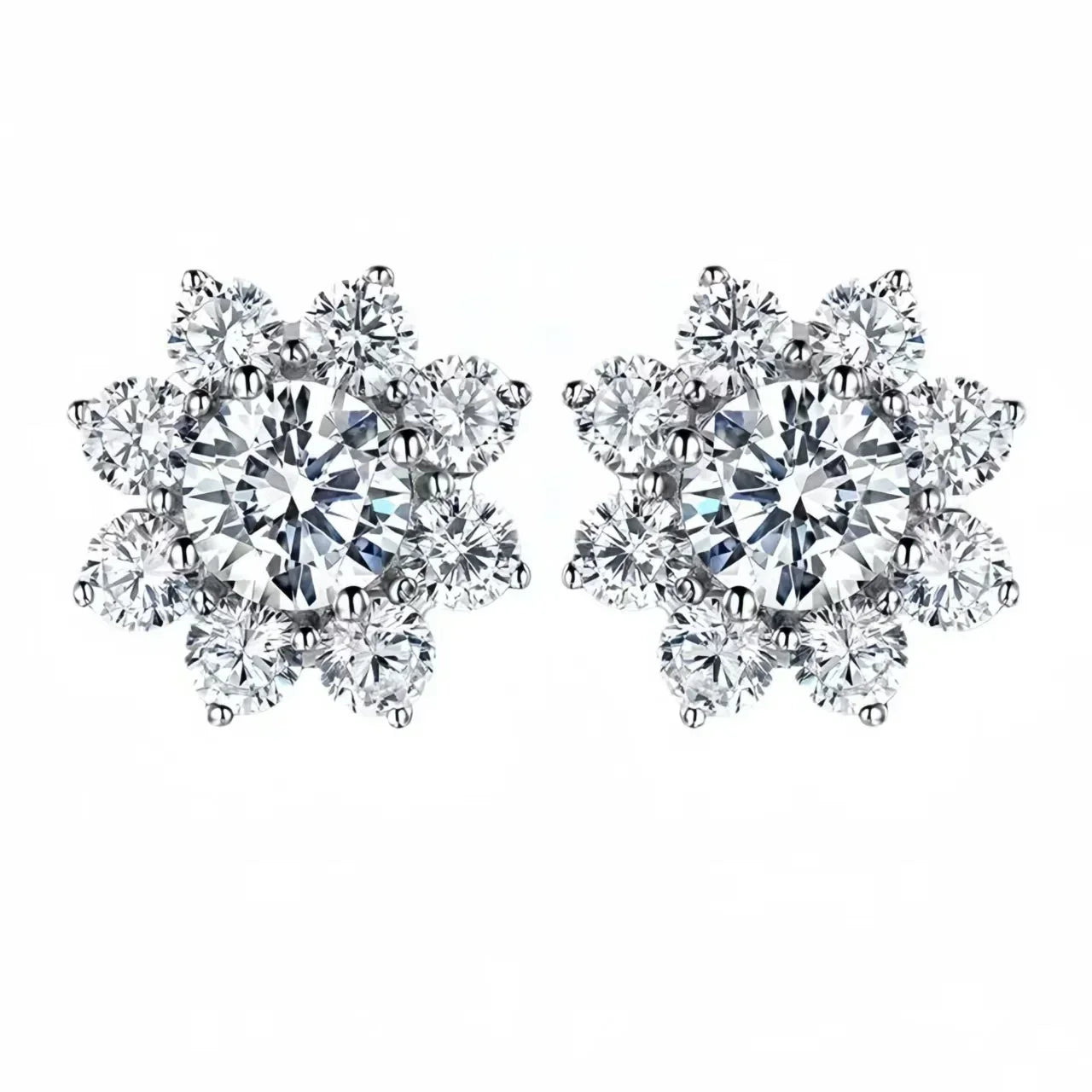0.5Ct Moissanite Diamond Flower Stud Earrings for Women Real 925 Sterling Silver Solitaire Eternity Wedding Party Jewelry