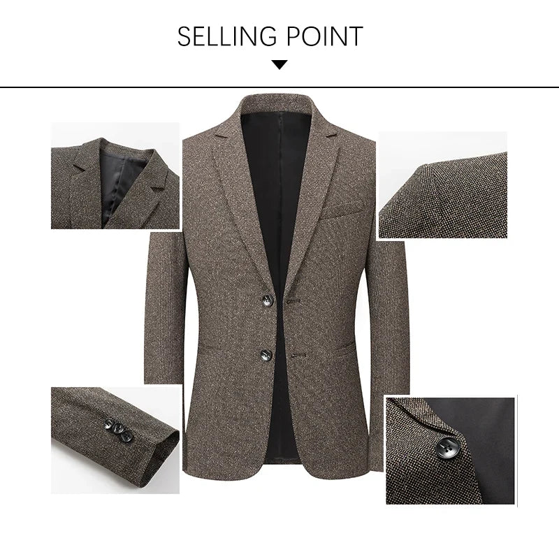 Brand 2026 Spring Autumn Retro Style Suit Blazers for Man 2 Button Slim Fit Social Business Blazer Jackets Men