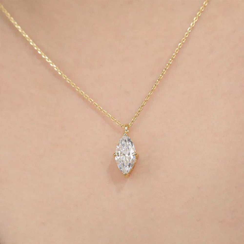 1CT 2CT Marquise Cut Diamond Pendent Necklace GRA Certified 925 Sterling Silver 18k Plated Solitaire Necklace for Women Jewelry