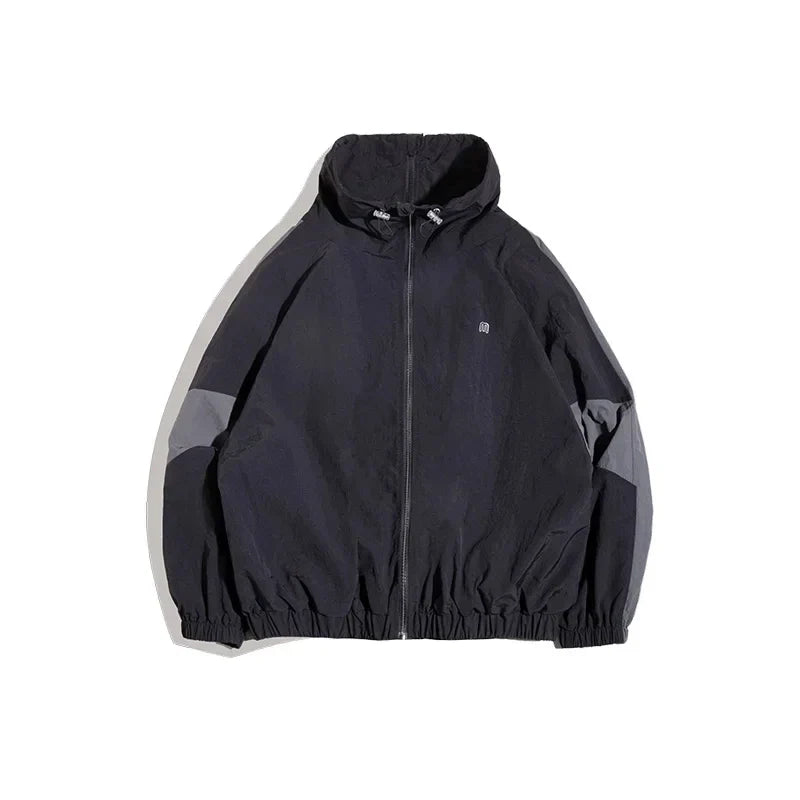 Casual Detachable Double Zipper Patchwork Jackets Stand-up Collar Loose Fit Letter Jacket For Men's Spring and Fall Coat