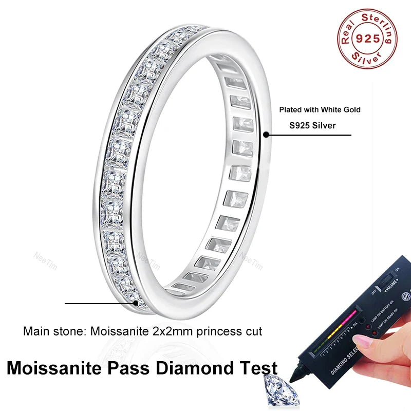 Full Princess Cut Moissanite Ring for Women 925 Sterling Silver Lab Diamond Engagement Wedding Rings Fine Jewelry Bands