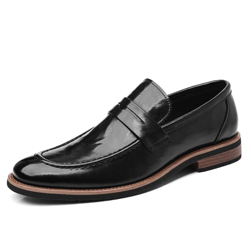 Leather Mens Casual Shoes Leisure Walk Pointed Toe Loafers Thick Bottom and Low Heel Comfy Casual Shoes Classic Business Shoes