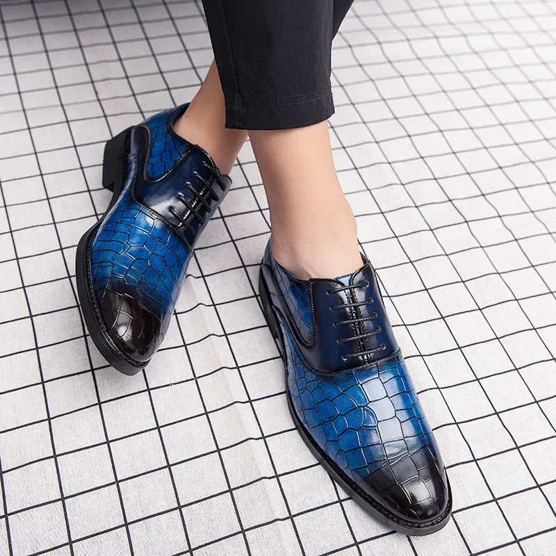 Spring Italian high-quality Blue Leather Shoes for Men men leather shoes Wedding Dress Shoes Patent mens loafers Big size:38-48