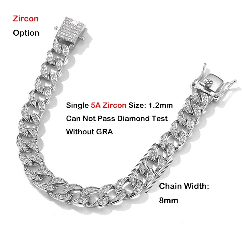 Full 1.2mm D Color Moissanite Cuban Chain Bracelet For Men Women S925 Silver Pass Diamond Test 8mm Wide Link Bracelets Gift