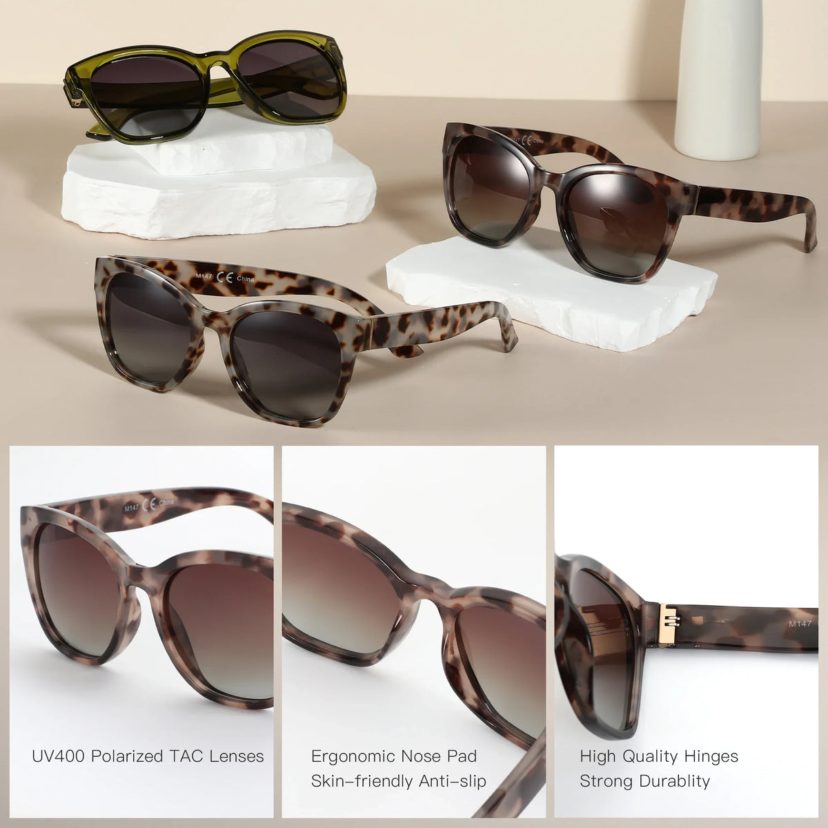 Fashion Cateye Polarized Sunglasses for Women - Oversized Sun Glasses UV400 Protection Retro Shades Designer Style