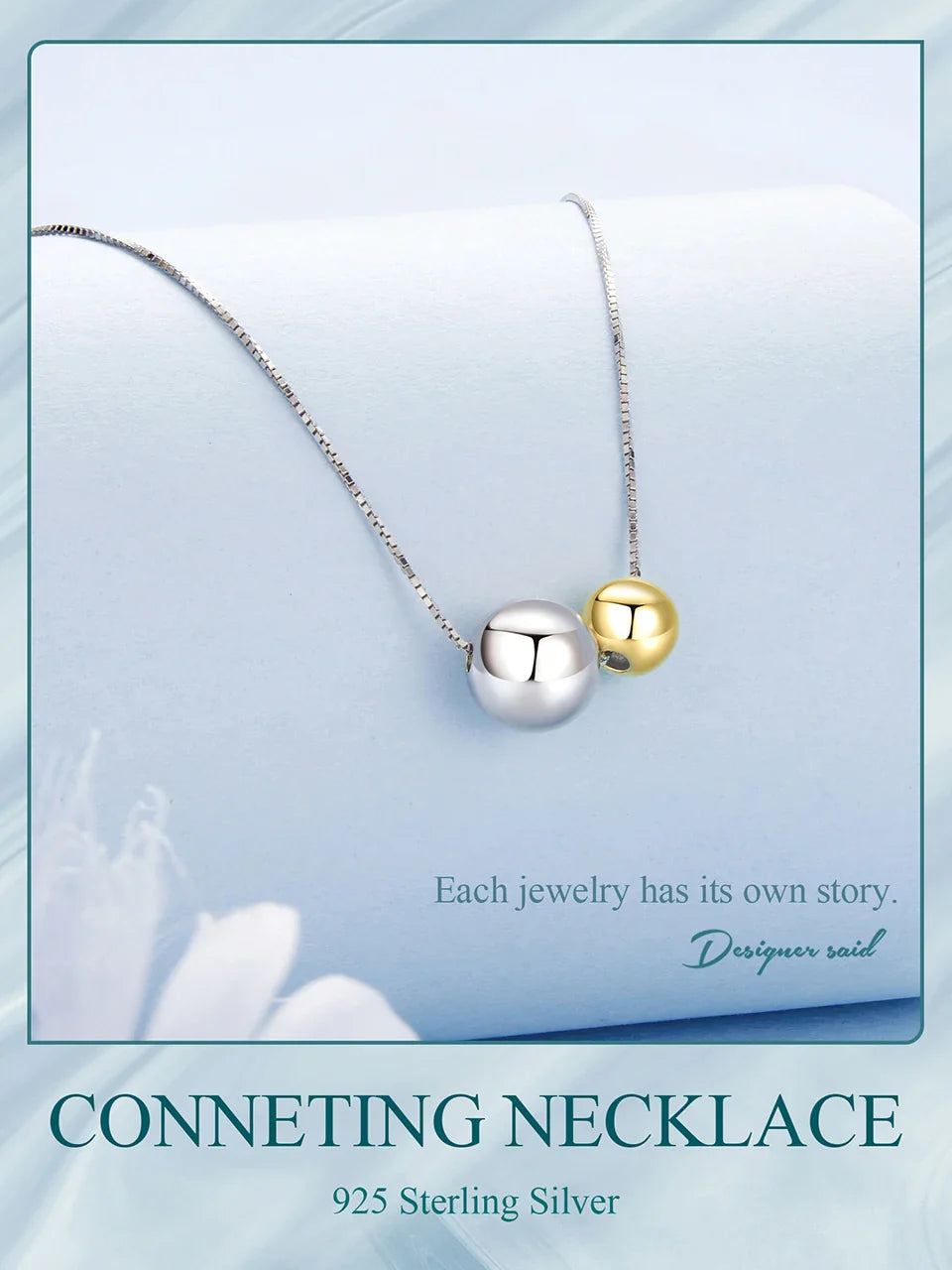 BAMOER 925 Sterling Silver Round Ball Beads Pendant Necklace Fashion Waterproof Metal Daily Gold Plated Trendy Jewelry for Women