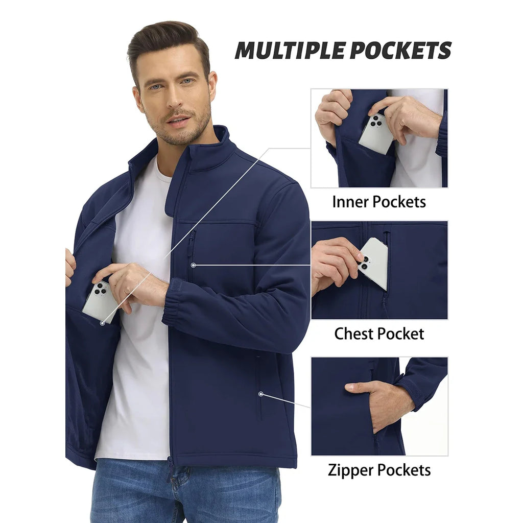 Men's Waterproof Outdoor Hiking Jacket Full Zip Windproof Fleece Lining Warm Fall Winter Work Casual Jackets
