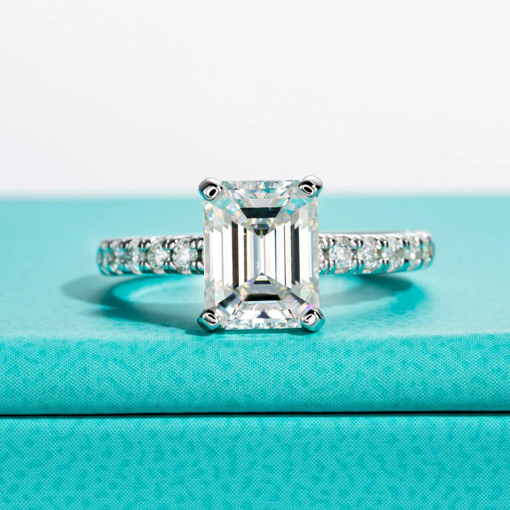 3ct Emerald Cut D Color Moissanite Engagement Rings For Women 925 Sterling Silver Luxury Wedding Ring Jewelry Wholesale