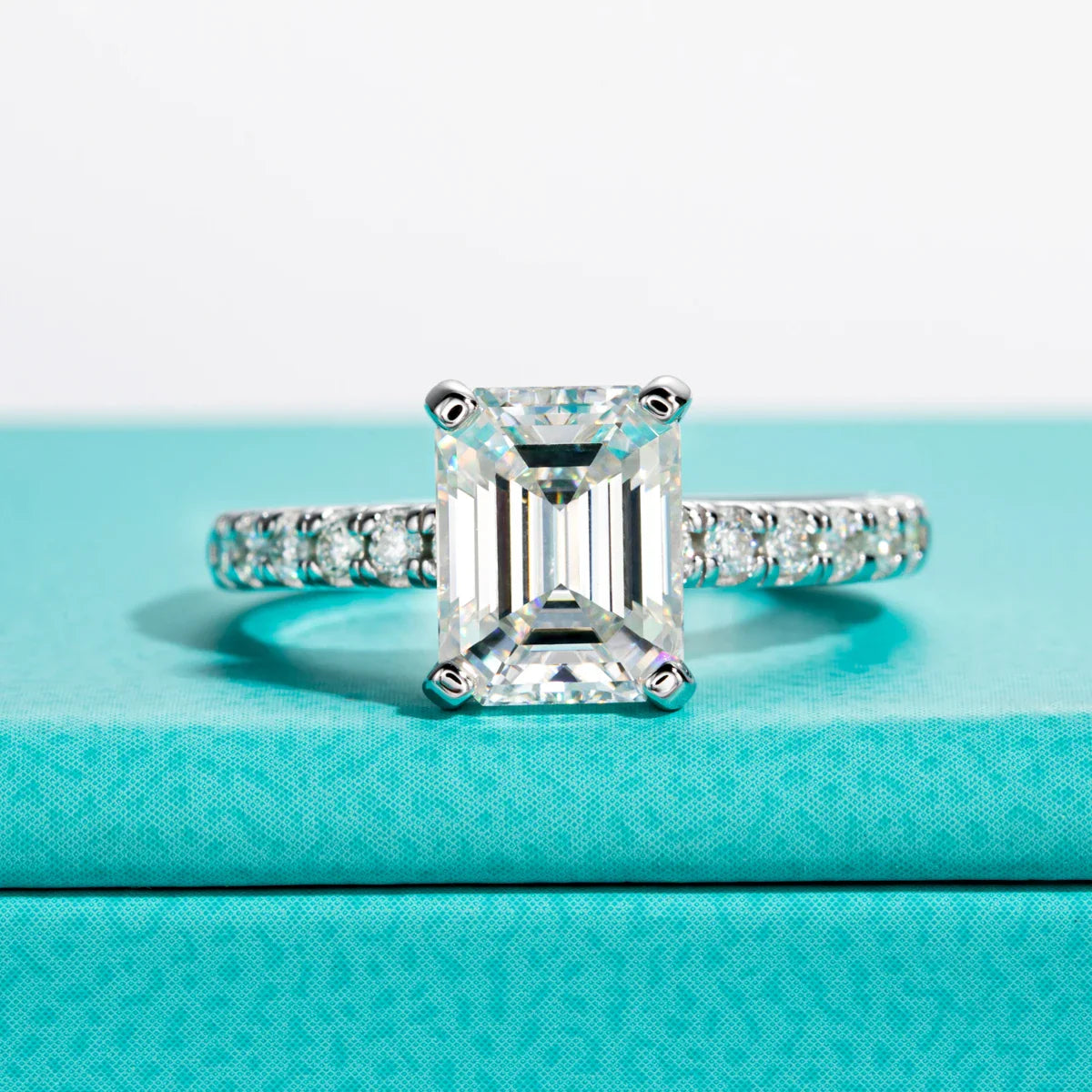 3ct Emerald Cut D Color Moissanite Engagement Rings For Women 925 Sterling Silver Luxury Wedding Ring Jewelry Wholesale
