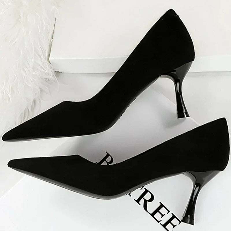 Autumn Simple Elegant 10cm 7cm High Heels Stiletto Womens Shoes Pointed Black Etiquette Professional Single Shoes Wedding Shoes