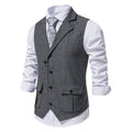 Tailored Collar Vest for Men Single Breasted Herringbone Tweed Suit Vest Mens Formal Striped Waistcoat Punk Groomsmen Wedding