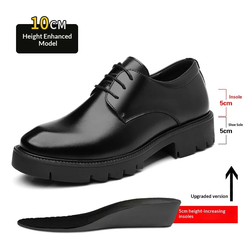 Summer Hollow Out Breathable Men Height Increasing Oxford Shoes 8/10CM Formal Business Dress Wedding Party Elevated Leather Shoe