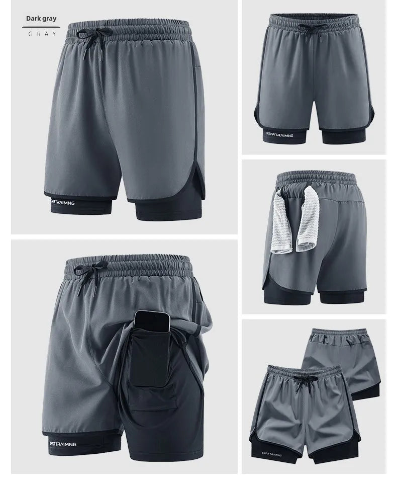 Men Running Shorts Gym Sports 2 in 1 Camo Quick Dry Workout Training Gym Fitness Jogging Short Sweatpants Summer Men Sportswear