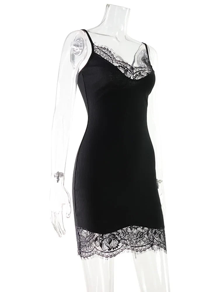 Lace Patchwork Camisoles Solid Sexy Club Women Dresses Fashion Skinny Hip Wrap Female Outfits Fitness Regular Casual