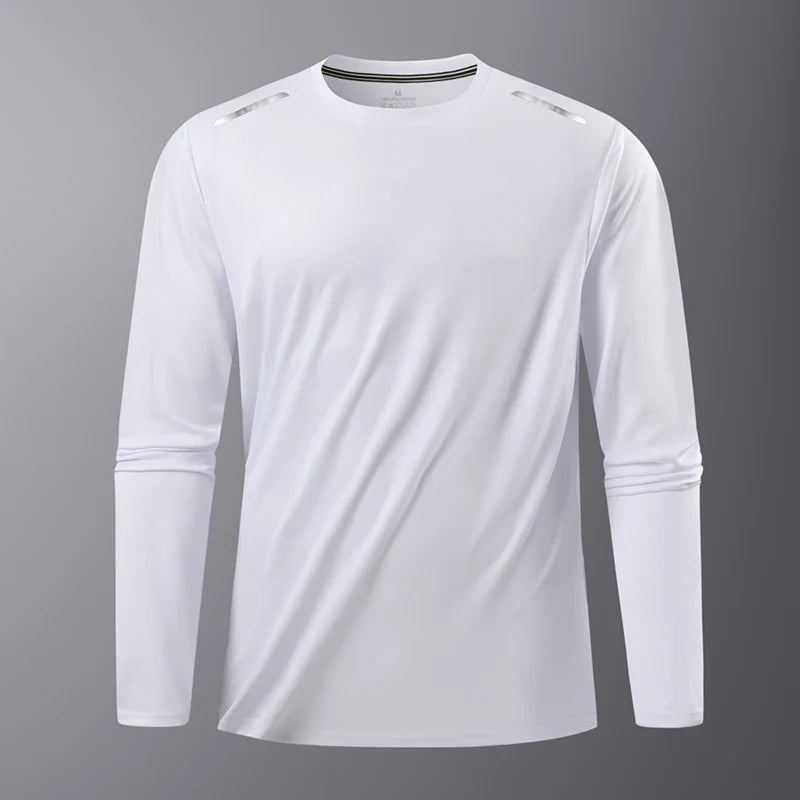 Men's Summer Long Sleeve Tops Outdoor Elastic Quick-Drying Breathable Cool Sweatshirt Men Jogging Reflective Strip Sweatshirt
