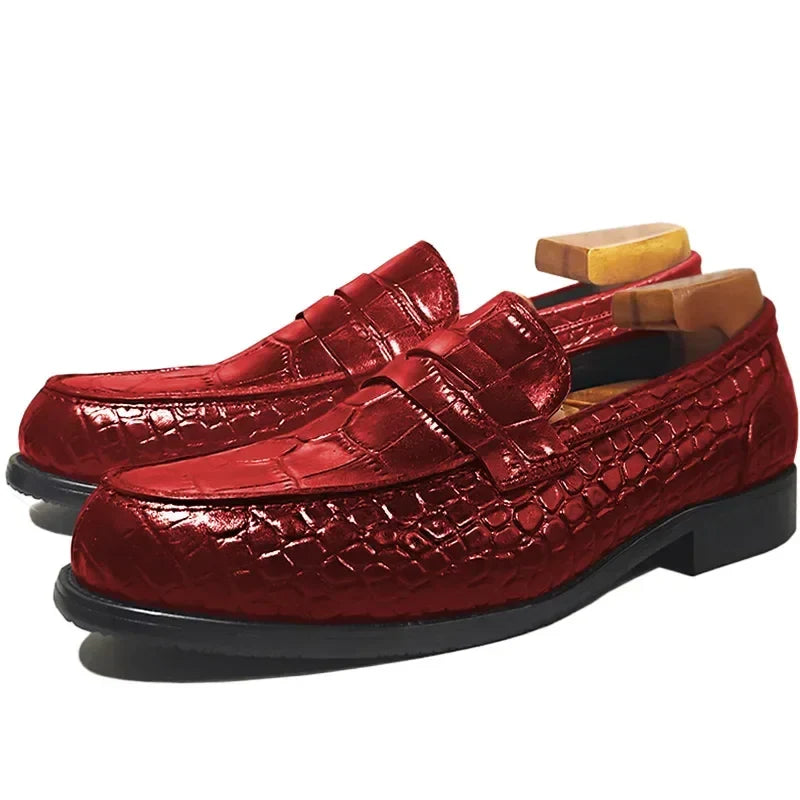 Fashion 5 Colors Men Leather Shoes Green Slip On Croco Prints Casual Mens Dress Shoes Wedding Office Banquet Loafers Men