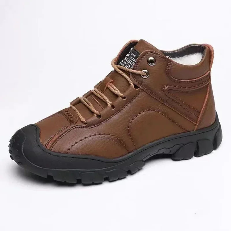 Men's Outdoor Snow Boots Lace-up Cotton Shoes Winter Mens Boots Plush Casual High-top Leather Shoes 2025 Male Sneakers New Bota