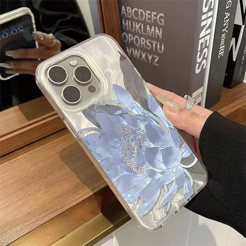 Pink Peony Lotus Print Phone Case for IPhone 16 15 14 13 12 11 17 Air Pro Max 15 Pro 7 8 Plus 16e Shockproof Silver Plated Cover
